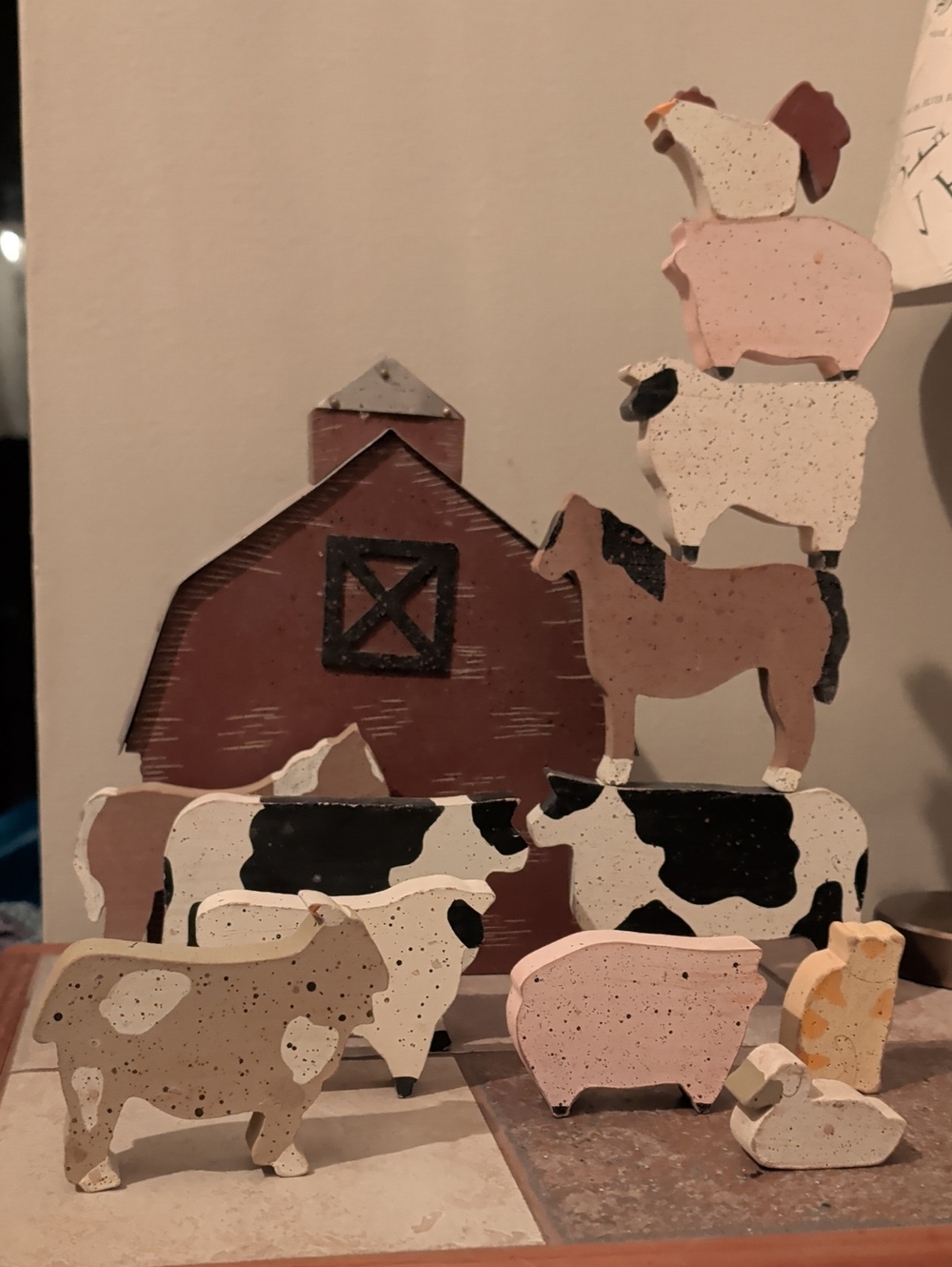 Rustic Farm Animal Wooden Decor Goat Horse Barn Sheep Pig Duck Cat Chicken Toy